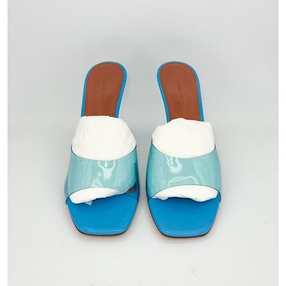 NWT AMINA MUADDI Lupita Sky Blue PVC and Patent Leather Mules Size EU37 - Picture 7 of 14